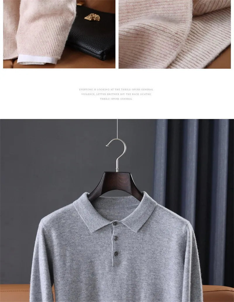 Soft Cashmere Sweater Men&#39;s Clothing Tops Autumn Winter Male Business Casual Polo Collar Knitted Pullover Spring