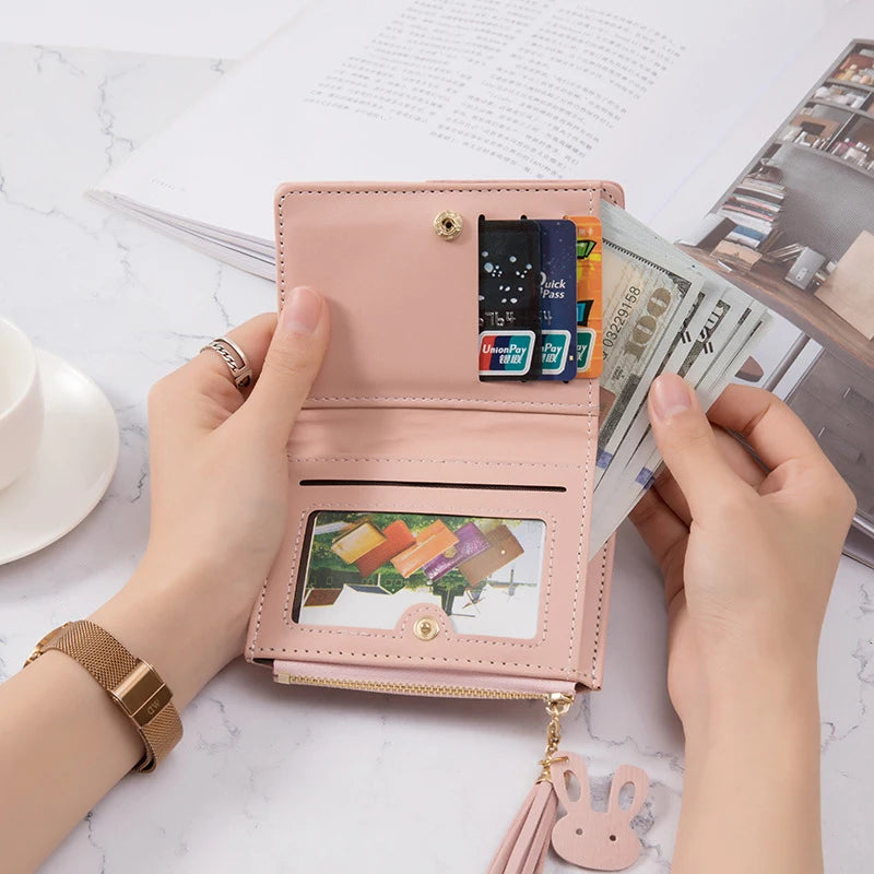 Women&#39;s PU Leather Wallet - Foldable Portable Card Holder &amp; Coin Purse