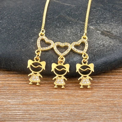 Nidin Gold-Plated Mom and Daughter Pendant Necklace with Cubic Zirconia, Elegant Mother's Day Jewelry Gift