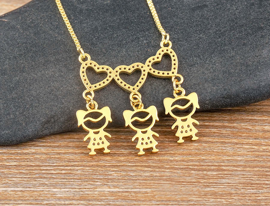Nidin Gold-Plated Mom and Daughter Pendant Necklace with Cubic Zirconia, Elegant Mother's Day Jewelry Gift