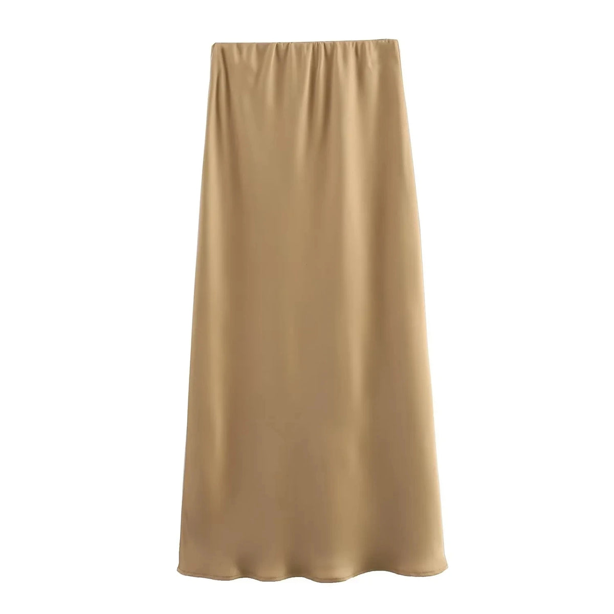 Women&#39;s Flowing Satin Midi Skirt: Vintage High-Waist Flared Hem Design