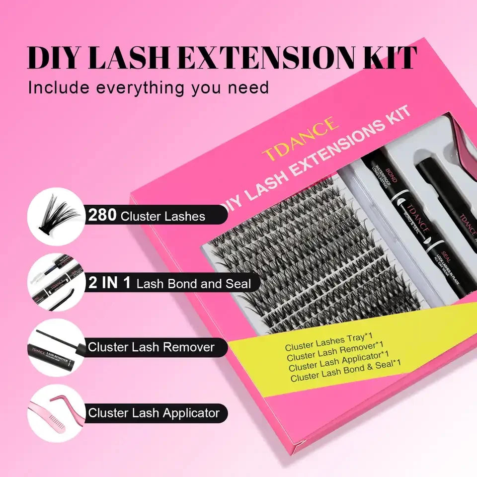 TDANCE 280PCS DIY Lash Extension Kit - Bond, Seal &amp; Remover for At-Home Application