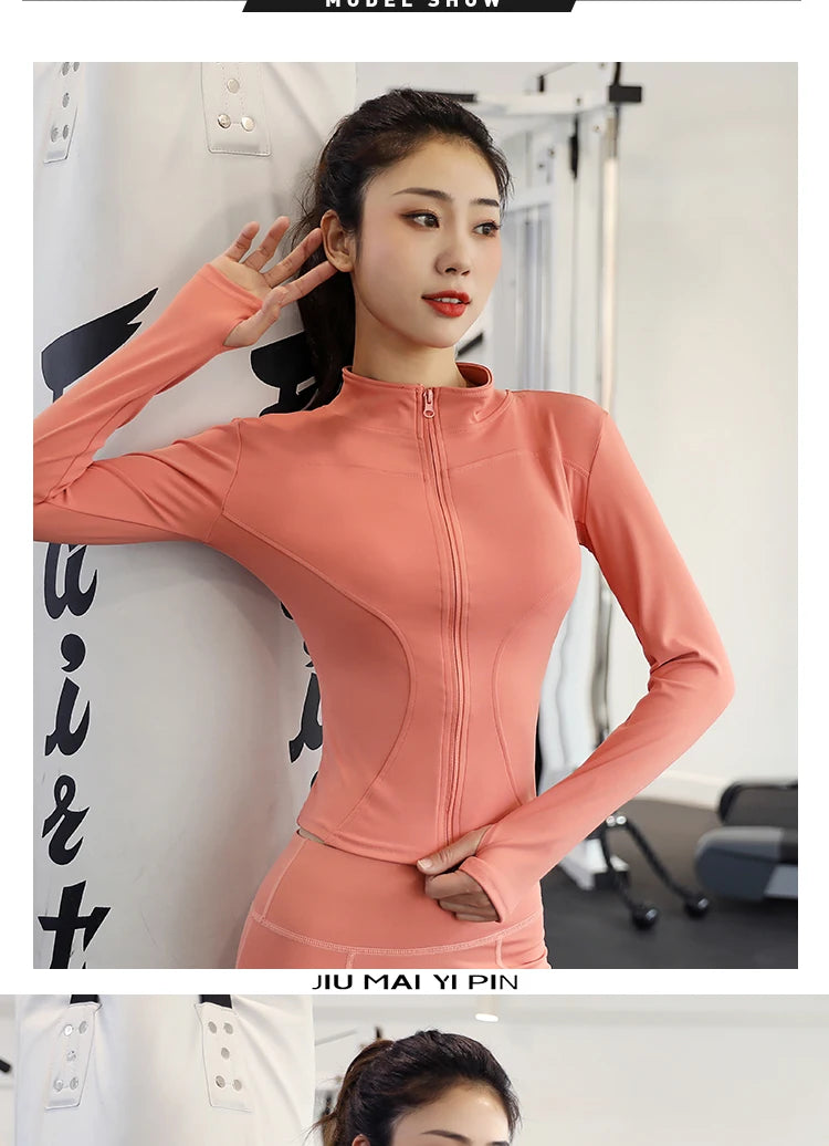 Women&#39;s Slim Fit Workout Jacket: Long Sleeve Zipper Tracksuit Top for Yoga &amp; Running