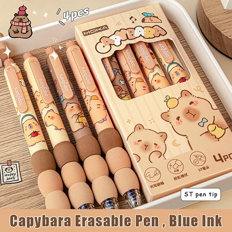 4pcs Kawaii Capybara Erasable Gel Pens - Quick-Drying Aesthetic Stationery