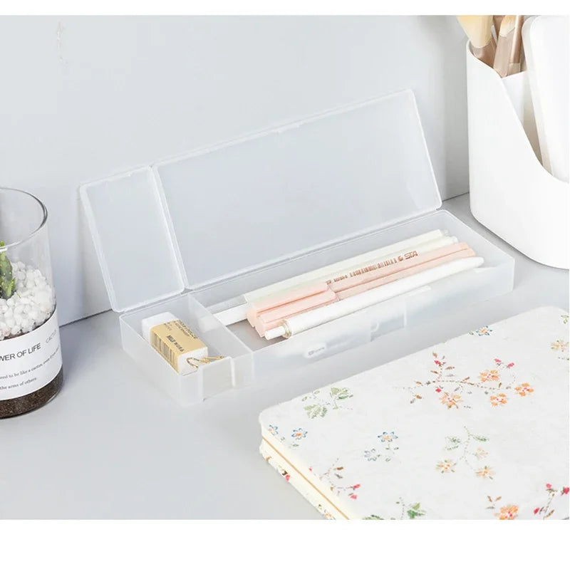 Matte Transparent Pencil Cases - Frosted Plastic Box for School and Office Supplies