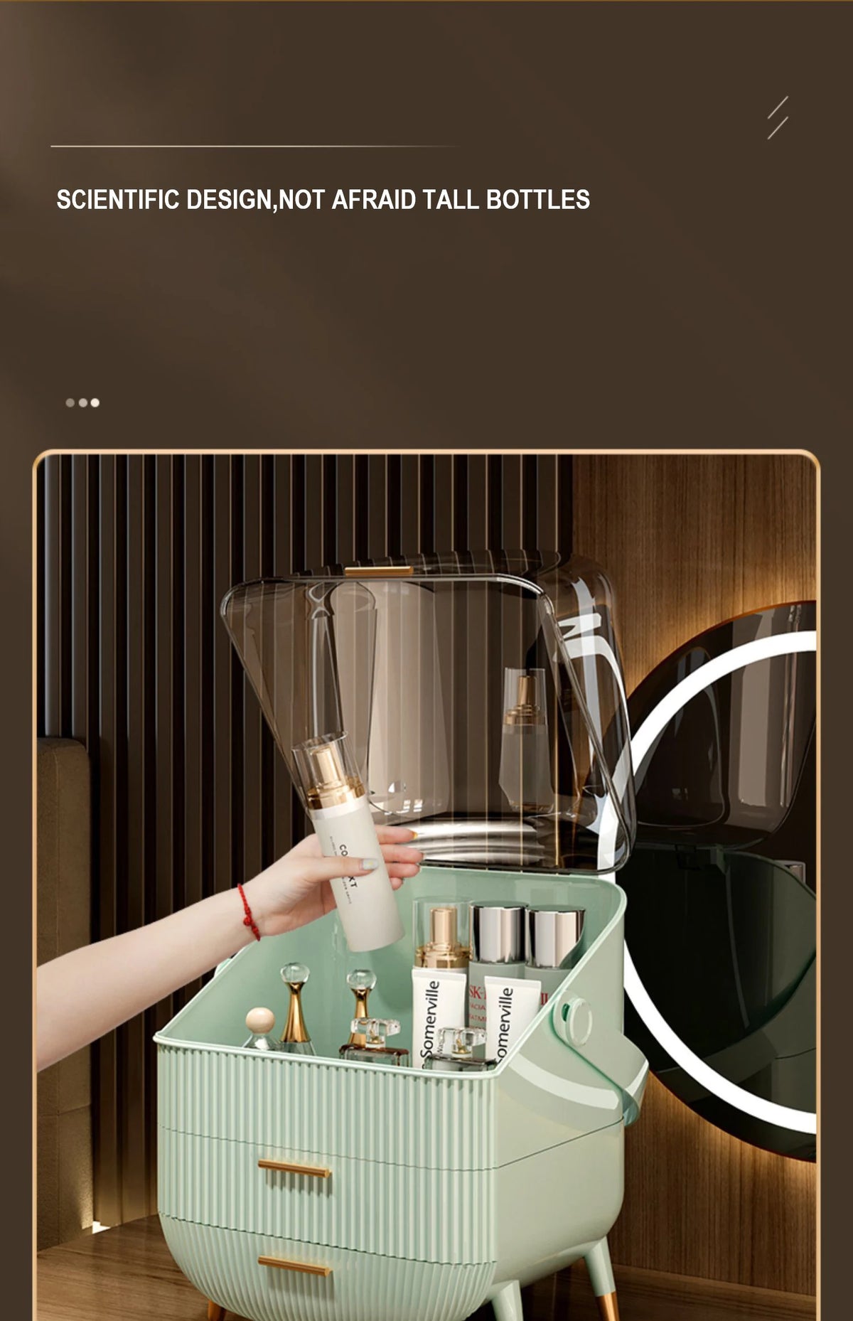 Premium Large Capacity Makeup Organizer: Versatile Cosmetic Storage Box &amp; Brush Holder for Your Dressing Table