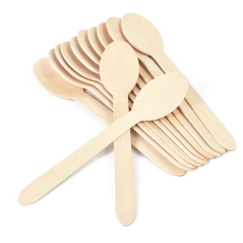 Disposable Wooden Cutlery Set: Rustic Spoon, Fork, and Knife for Wedding, Birthday Parties, and Table Decor – Ideal for Desserts and Cakes