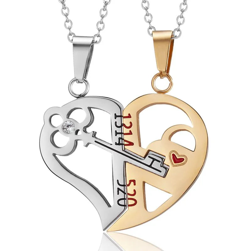 Magnetic Heart Couple Necklace – Electrocardiogram Pendant Splicing Design, Perfect Valentine&#39;s Day Gift