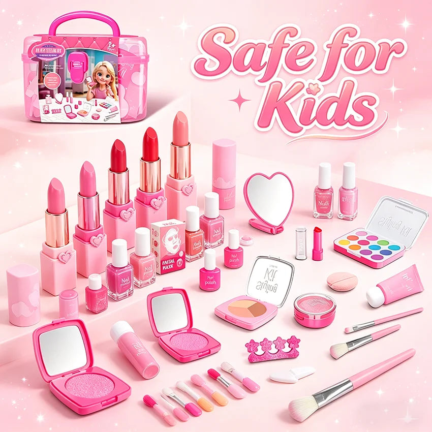 Princess Pretend Makeup Set for Girls, Toy Nail Polish, Lipstick and Eyeshadow, Fun Dress-Up Roleplay Gift