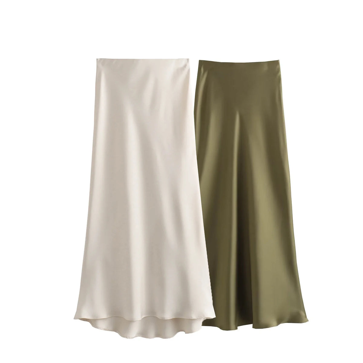 Women&#39;s Flowing Satin Midi Skirt: Vintage High-Waist Flared Hem Design