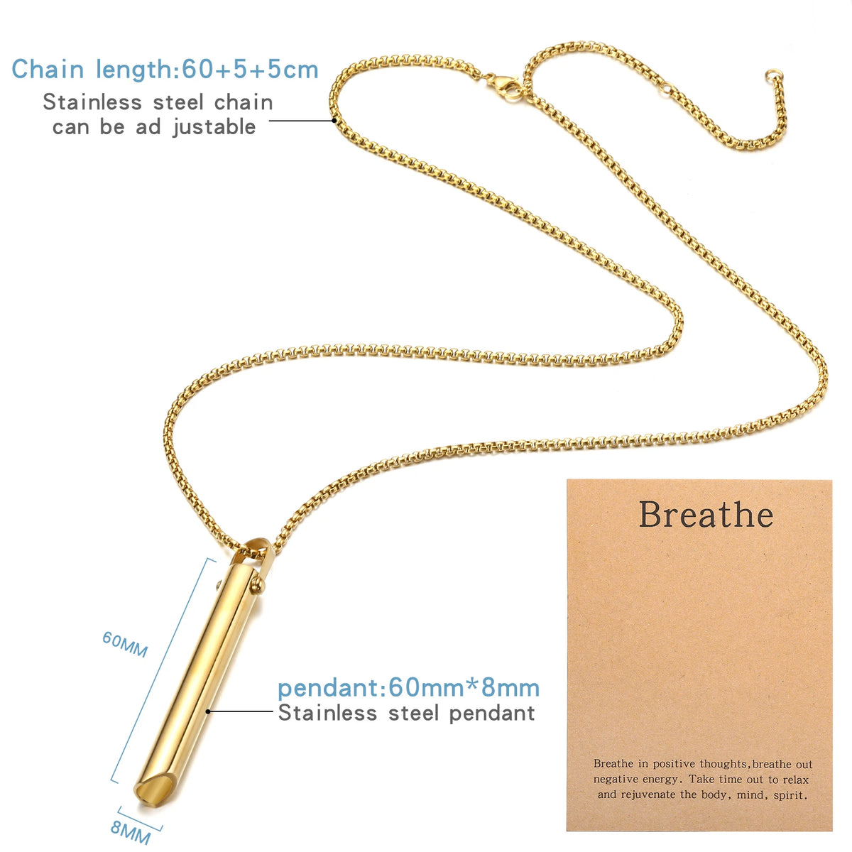 Mindfulness Breathing Necklace – Stainless Steel Stress Relief Pendant for Women and Men, Ideal for Anxiety Management