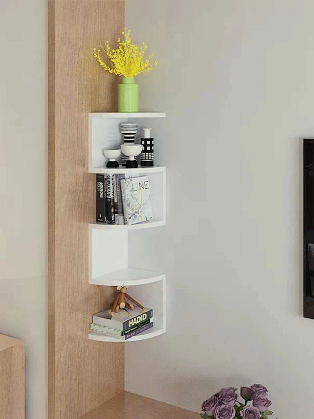 2/4/5 Layers Wooden Corner Shelf: Burlywood Floating Wall Organizer for Boho Home Decoration and Aesthetic Room Decor