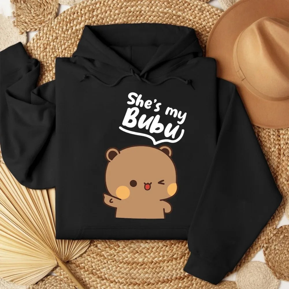 Bubu Dudu Bear Matching Couple Hoodies for Men and Women, Cute His and Hers Pullover Sweatshirts, Casual Fall Winter Outfit