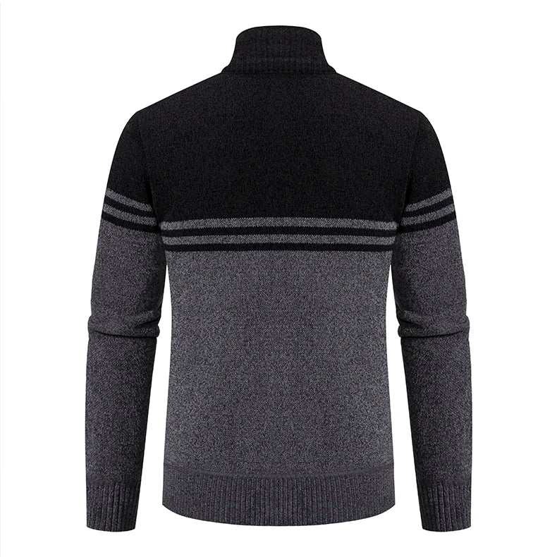 Men&#39;s New Winter Sweater Thick Fleece Warm Sweater Casual Stand Collar Zipper Cardigan Fashion Striped Coat