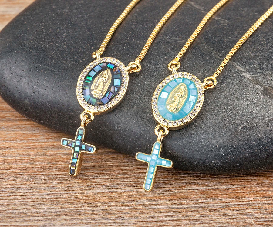 Nidin Fashion Gold-Plated Virgin Mary Cross Pendant Necklace for Women and Men, Religious Charm Jewelry