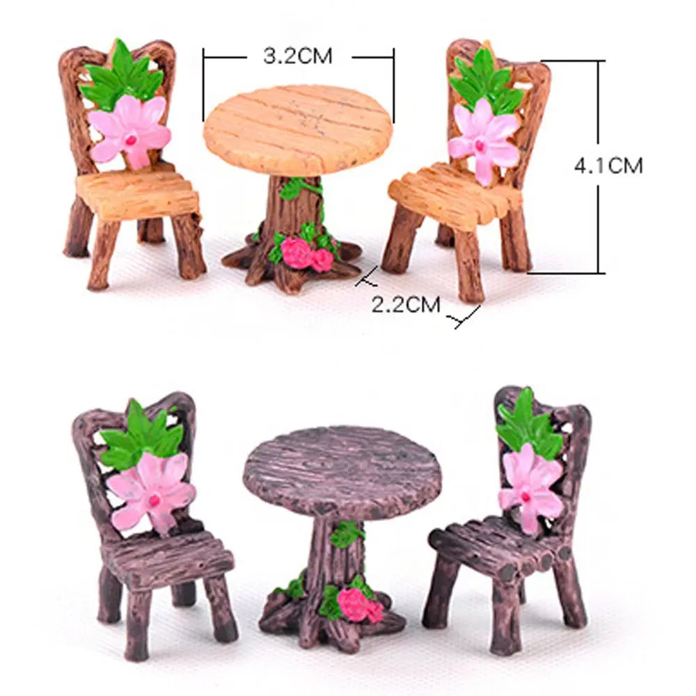 3pcs Miniature Table and Chairs Set - Fairy Garden Furniture for Dollhouses