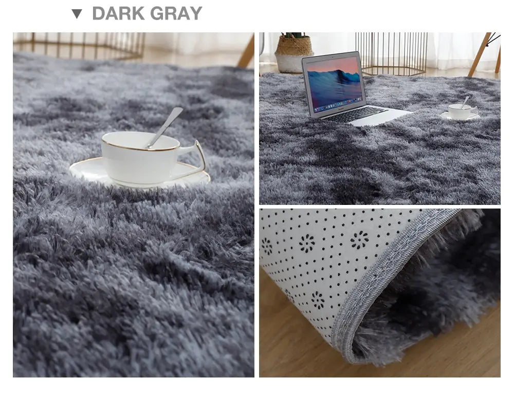 Gray Plush Carpet for Living Room: Soft Velvet Rug and Fluffy Anti-Slip Mat for Bedroom and Kids&#39; Room Home Decor