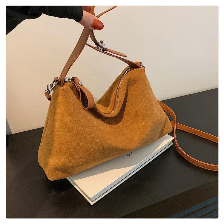 Suede Zipper Shoulder Bags - Fashionable Versatile Pillow Crossbody Bags for Women