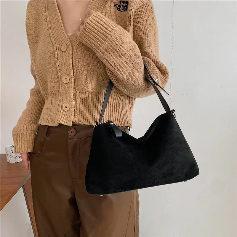 Suede Zipper Shoulder Bags - Fashionable Versatile Pillow Crossbody Bags for Women