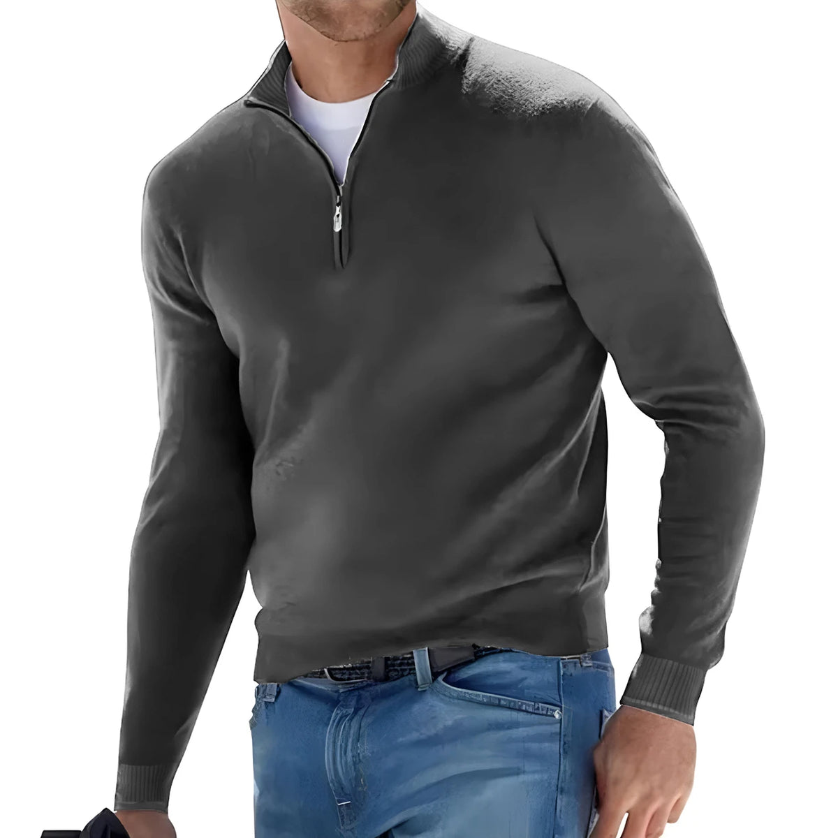 Autumn Men&#39;s Warm Pullover Sweater – Half Zipper, Solid Color, Slim V-neck, Long Sleeve Casual Sweatshirt for Winter