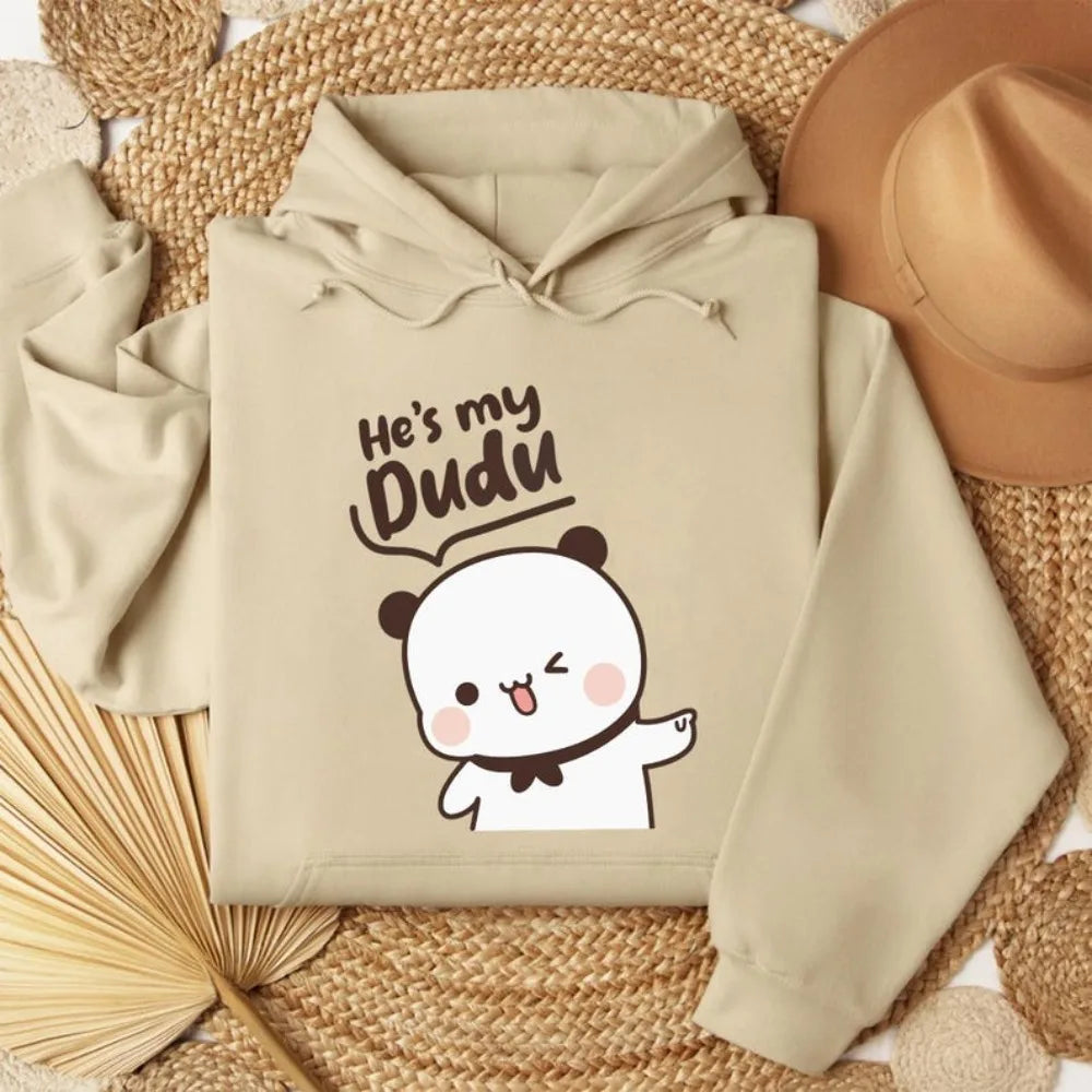 Bubu Dudu Bear Matching Couple Hoodies for Men and Women, Cute His and Hers Pullover Sweatshirts, Casual Fall Winter Outfit