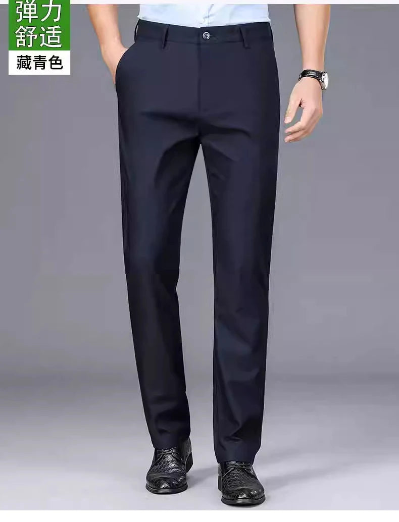 Male Smart Casual Pants Stretchy Sports Men&#39;s Fast Dry Trousers Spring Autumn Full Length Straight Office Black Navy Work Pants