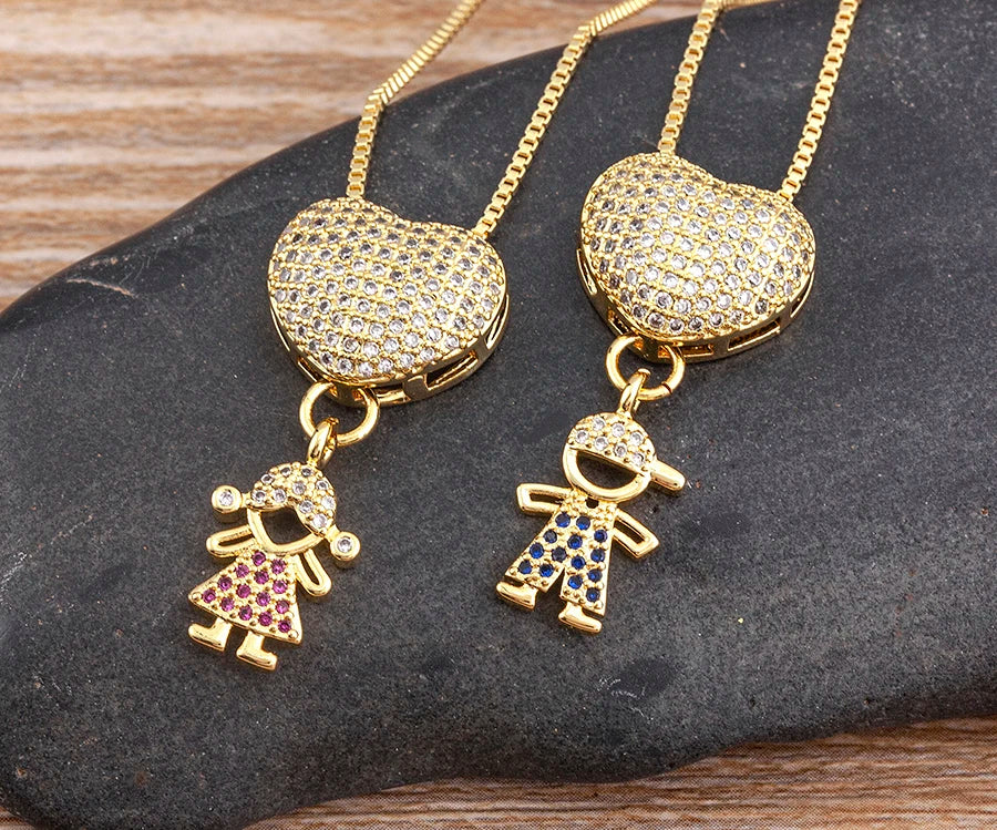 Nidin Luxury Crystal Zircon Heart Pendant Necklace for Girls and Boys, Romantic Inlaid Design Fashion