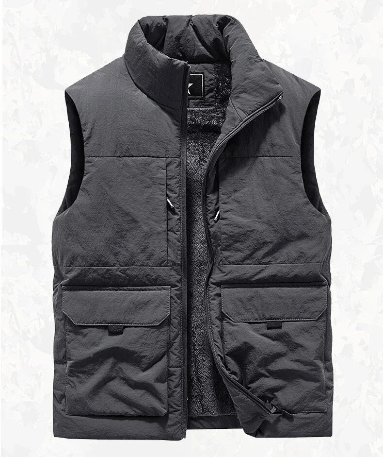 Men&#39;s Vests for Fall Winter Padded and Thickened Workwear Jacket Multi-pocket Stand-up Collar Undershirt Men&#39;s Outdoor Shoulder