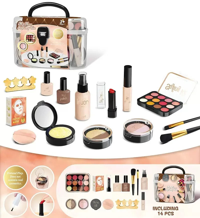 Princess Pretend Makeup Set for Girls, Toy Nail Polish, Lipstick and Eyeshadow, Fun Dress-Up Roleplay Gift