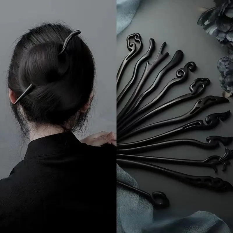 Simple Black Wood Hairpin – Elegant Hair Accessory for Women, Perfect for Everyday or Special Occasions