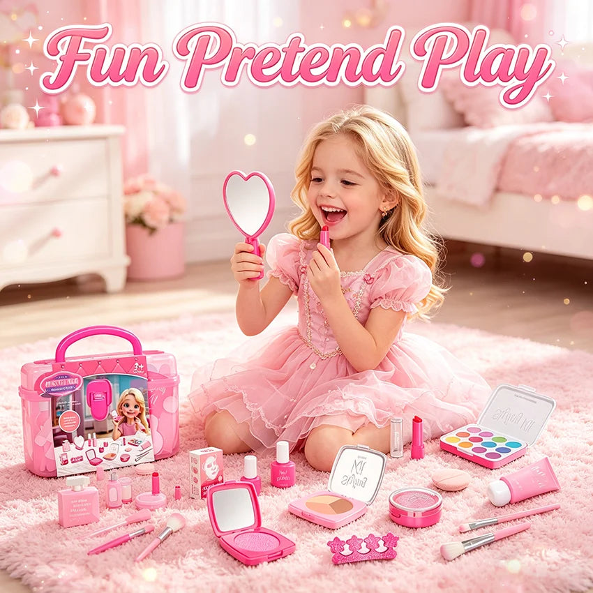 Princess Pretend Makeup Set for Girls, Toy Nail Polish, Lipstick and Eyeshadow, Fun Dress-Up Roleplay Gift