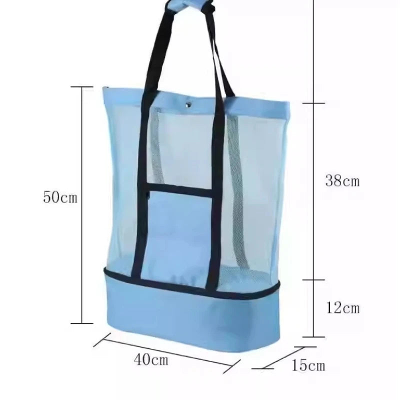 High Capacity Women’s Mesh Transparent Bag - Double-Layer Heat Preservation for Picnic &amp; Beach