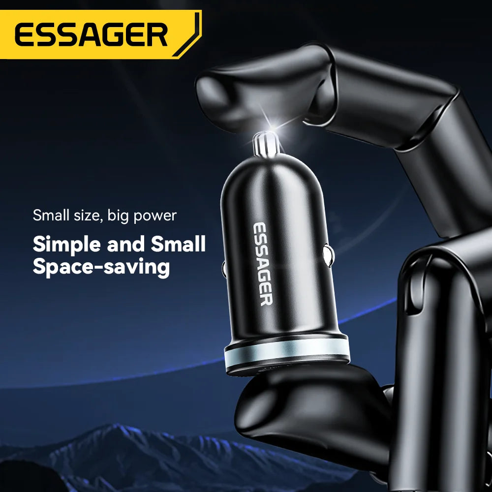 Essager 30W USB-C Car Charger – Quick Charger with PD, QC 3.0, SCP, 5A Fast Charging for iPhone, Xiaomi, Samsung