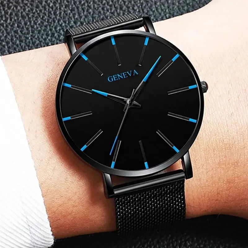 Minimalist Ultra-Thin Men&#39;s Quartz Watch – Stainless Steel Mesh Strap for Business &amp; Casual Style