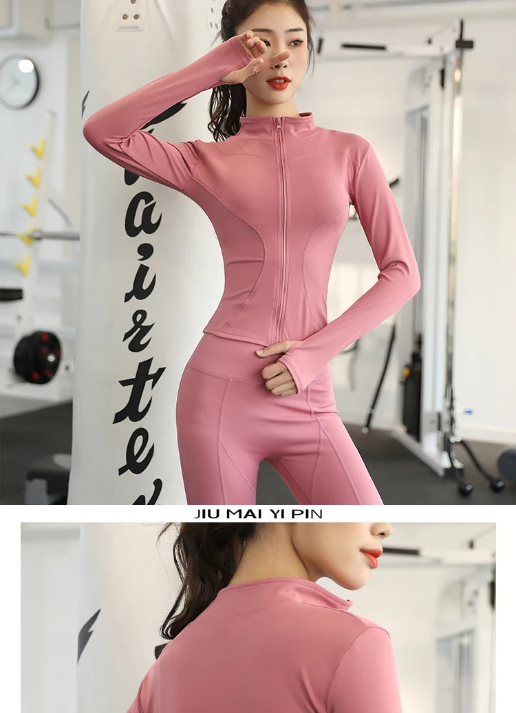 Women&#39;s Slim Fit Workout Jacket: Long Sleeve Zipper Tracksuit Top for Yoga &amp; Running