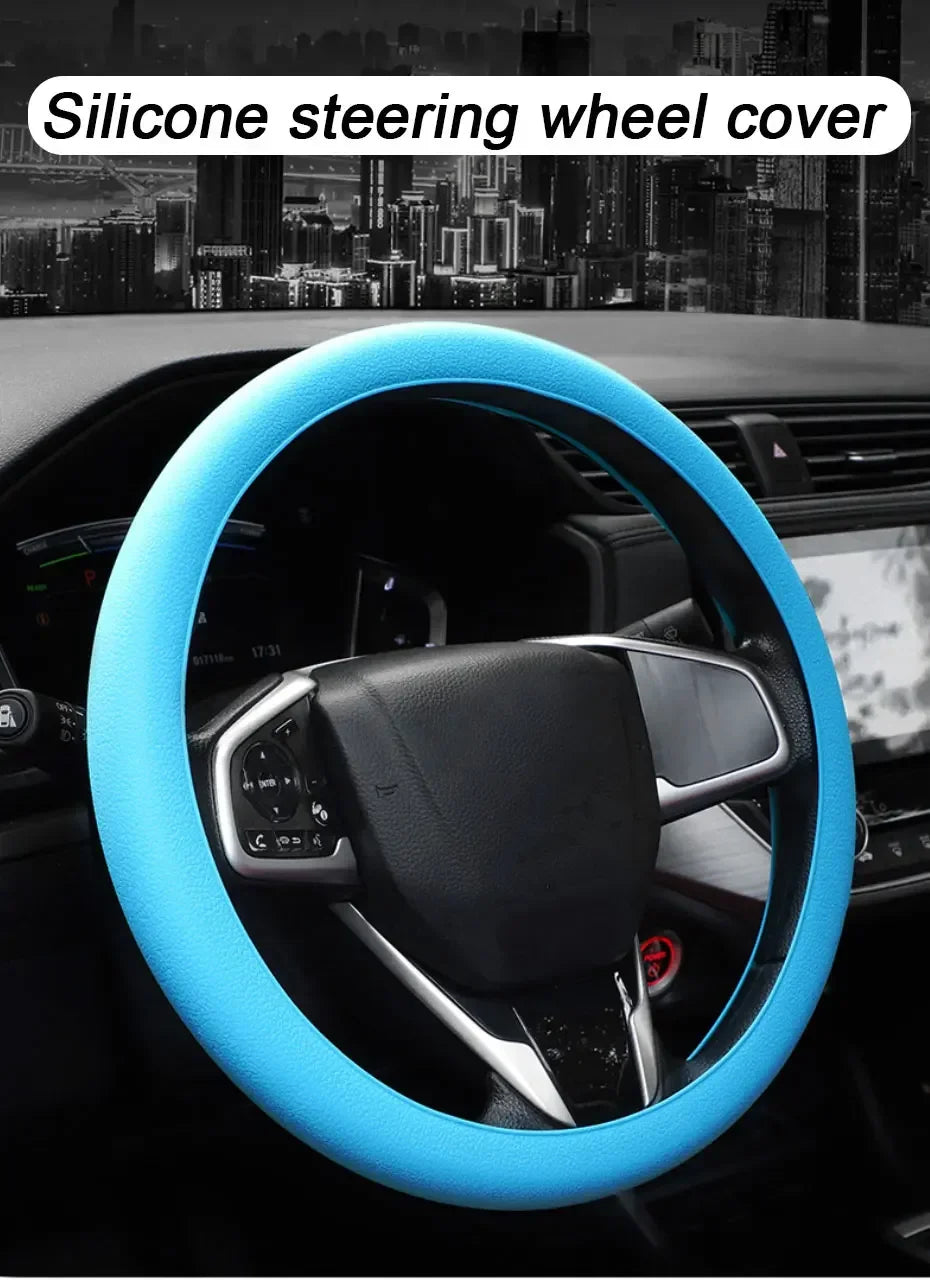 Silica Gel Steering Wheel Cover - Full Surround Elastic Protector, Anti-Slip, Universal Fit for 33-40cm Wheels