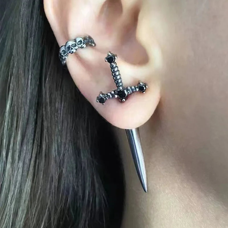 Kinitial Gothic Sword Earrings – Removable Dagger Ear Jackets (Front &amp; Back)