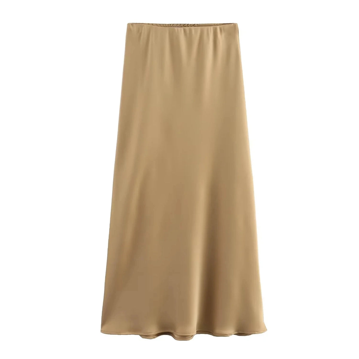 Women&#39;s Flowing Satin Midi Skirt: Vintage High-Waist Flared Hem Design