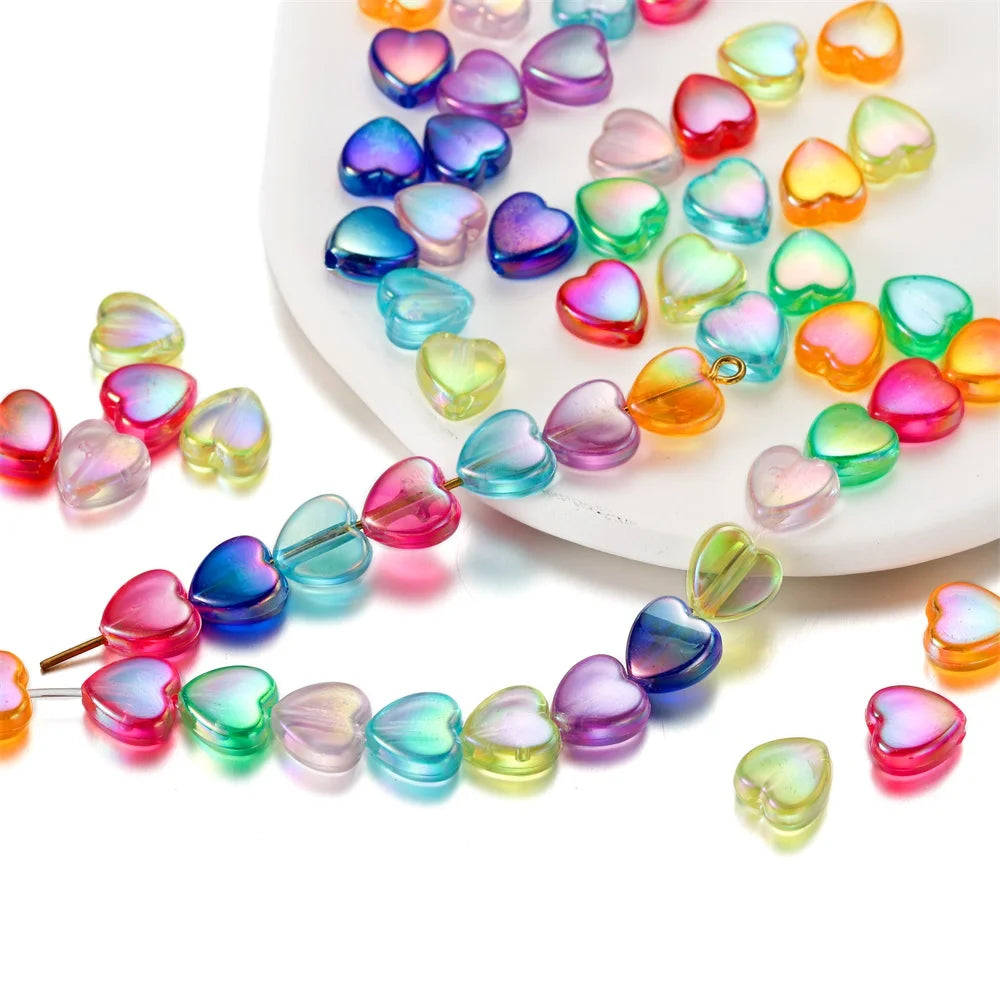 100PCS 9mm Colorful Heart Acrylic Spacer Beads – Perfect for DIY Jewelry Making, Necklaces, and Bracelets