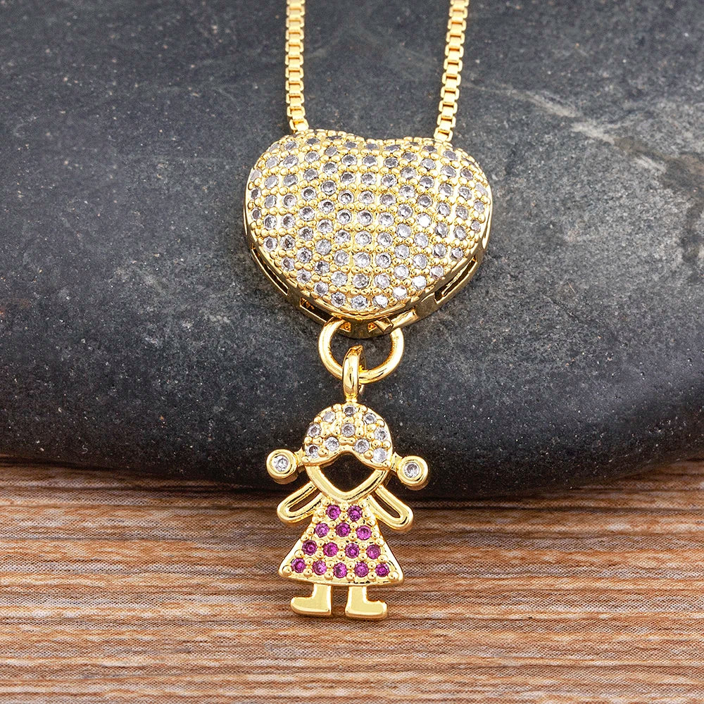Nidin Luxury Crystal Zircon Heart Pendant Necklace for Girls and Boys, Romantic Inlaid Design Fashion