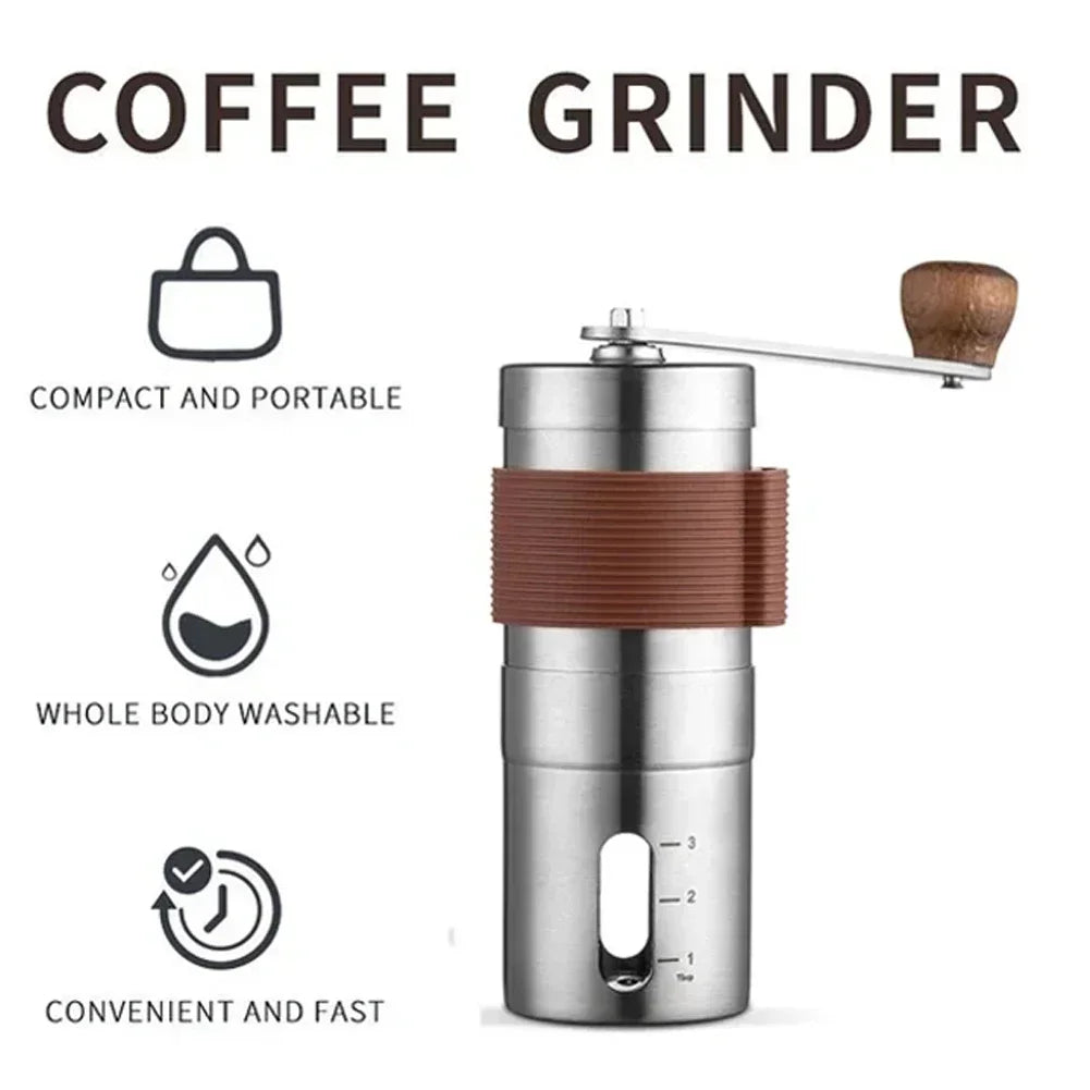 Premium Stainless Steel Manual Coffee Grinder: Portable Hand-Cranked with Scale