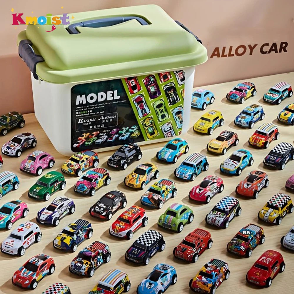 Mini Diecast Car Model Set with Storage Box: Inertia-Powered Vehicles for Kids