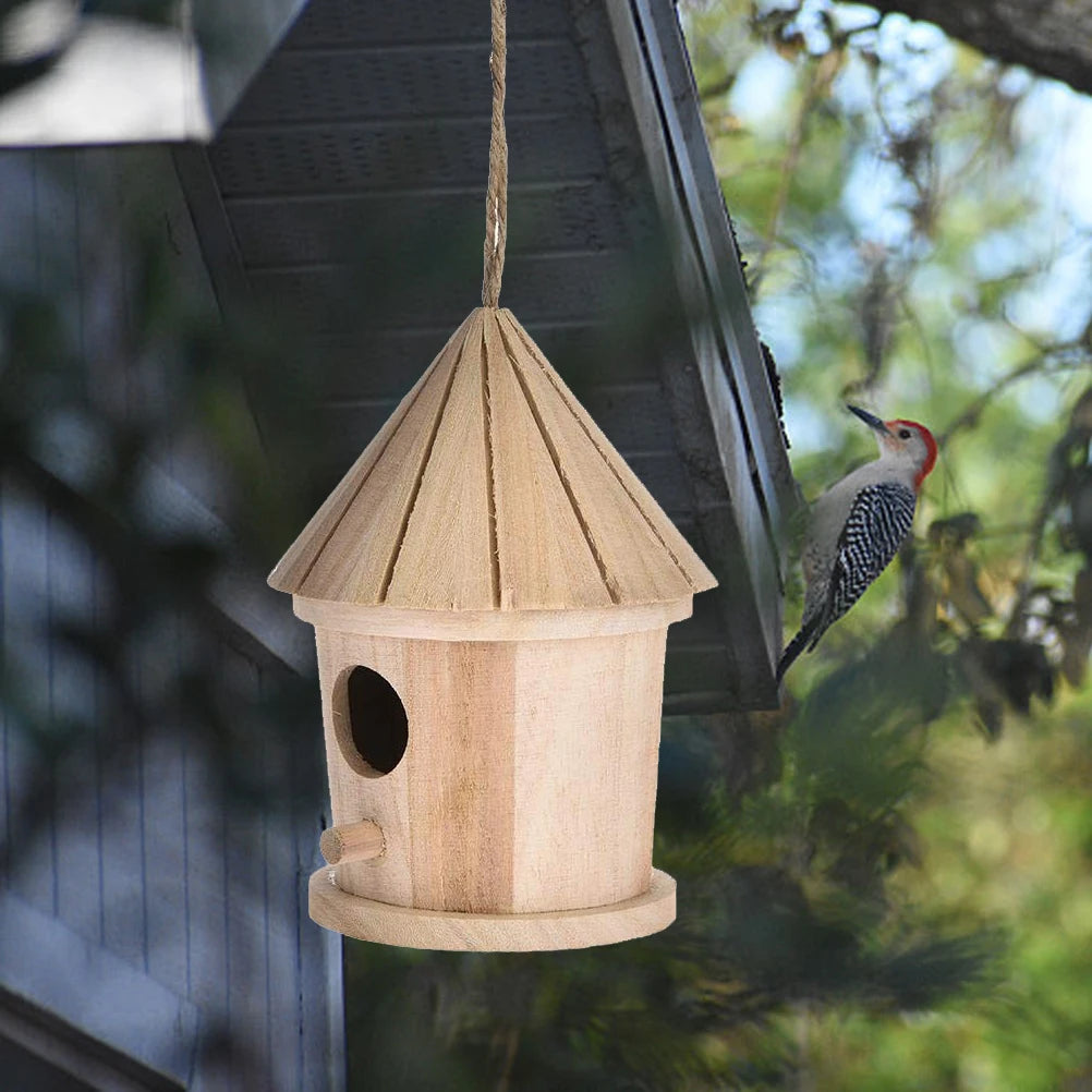 Wall-Mounted Wooden Birdhouse – Natural Hanging Nest for Outdoor Bird Resting