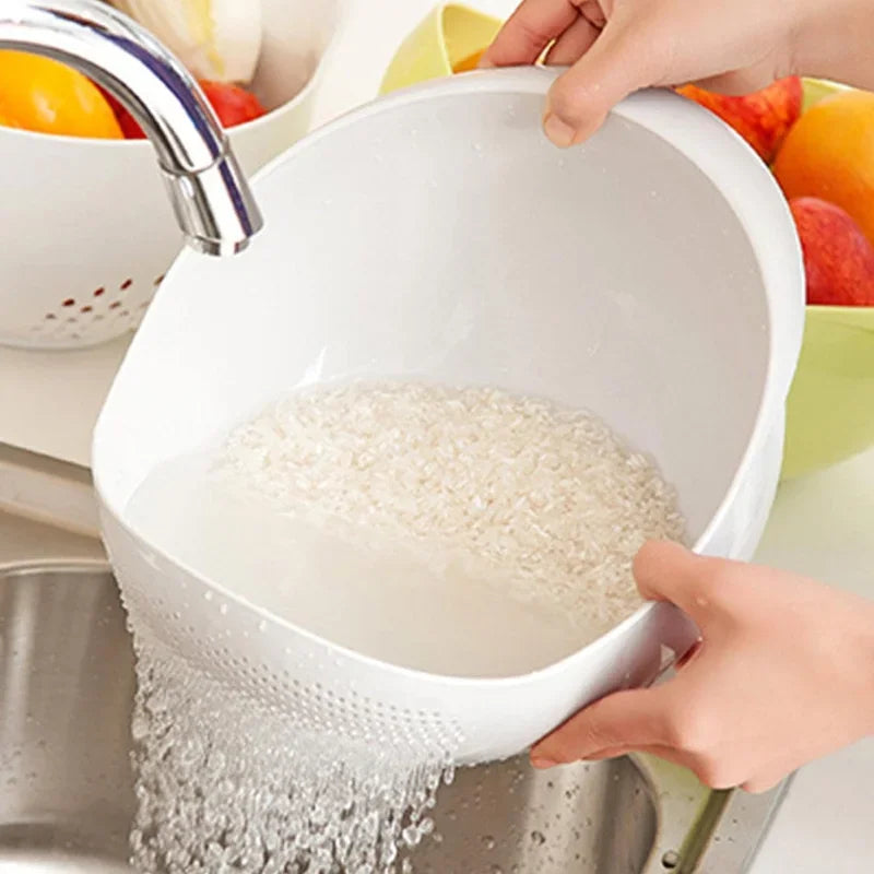 1PC Silicone Colander: Drain Basket with Handle for Washing Rice and Fruits