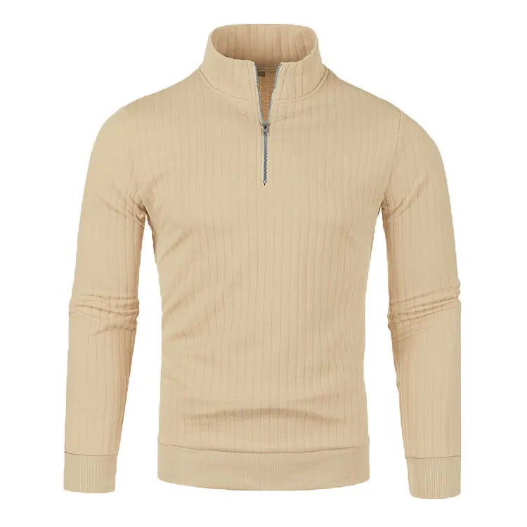 Men&#39;s Semi Turtleneck Long Sleeve Half Zip Pullover Knitted Sweater - Female Knitwear Tops