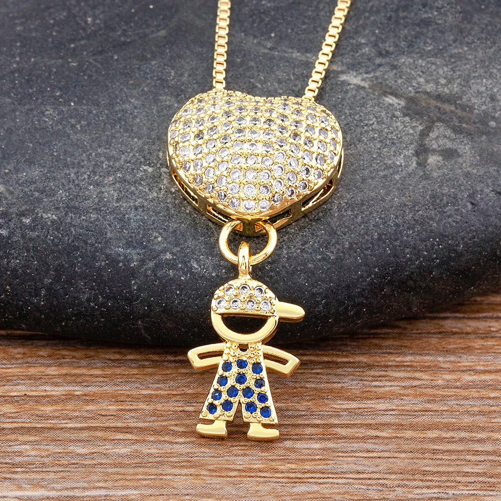 Nidin Luxury Crystal Zircon Heart Pendant Necklace for Girls and Boys, Romantic Inlaid Design Fashion