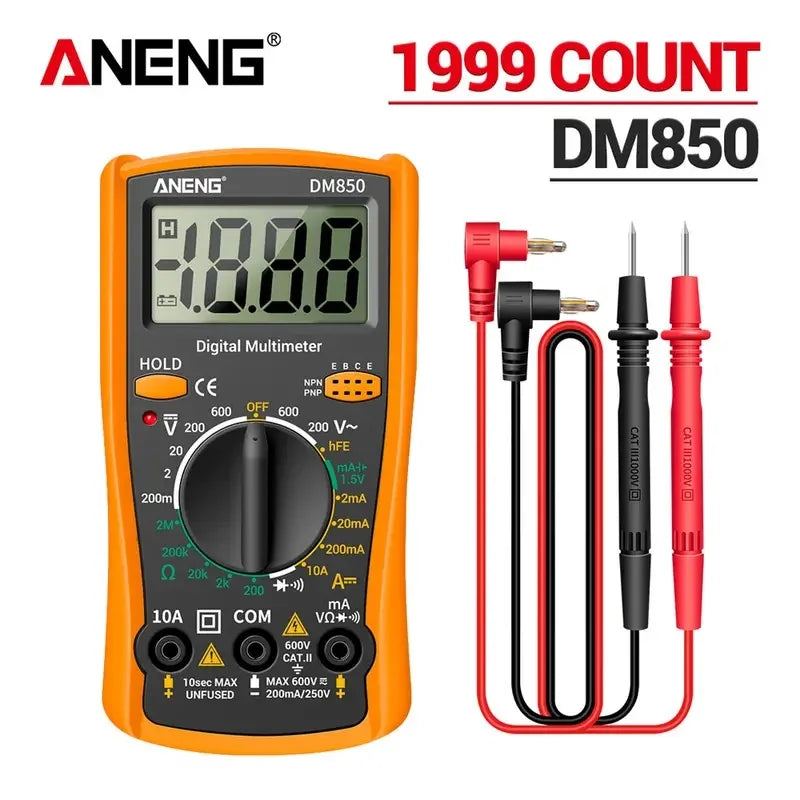 Portable LCD Digital Multimeter – AC/DC Voltage, Diode Tester, Current and Resistance Meter, Ammeter Multitester with Test Probes