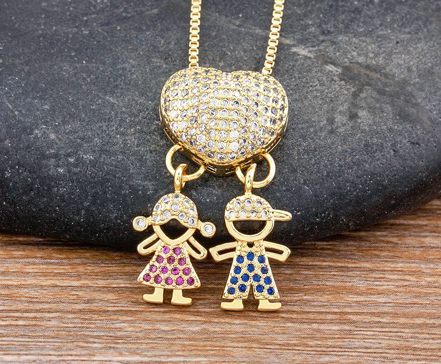 Nidin Luxury Crystal Zircon Heart Pendant Necklace for Girls and Boys, Romantic Inlaid Design Fashion