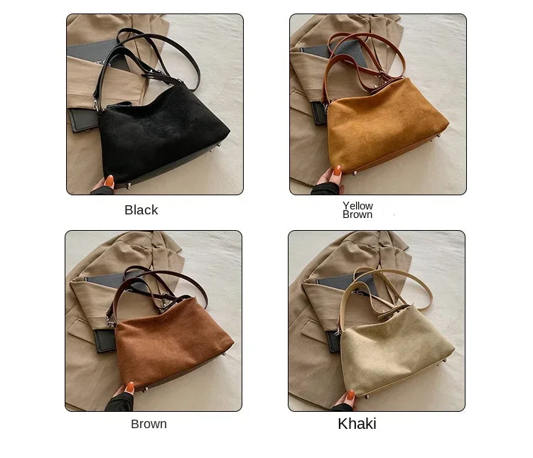 Suede Zipper Shoulder Bags - Fashionable Versatile Pillow Crossbody Bags for Women