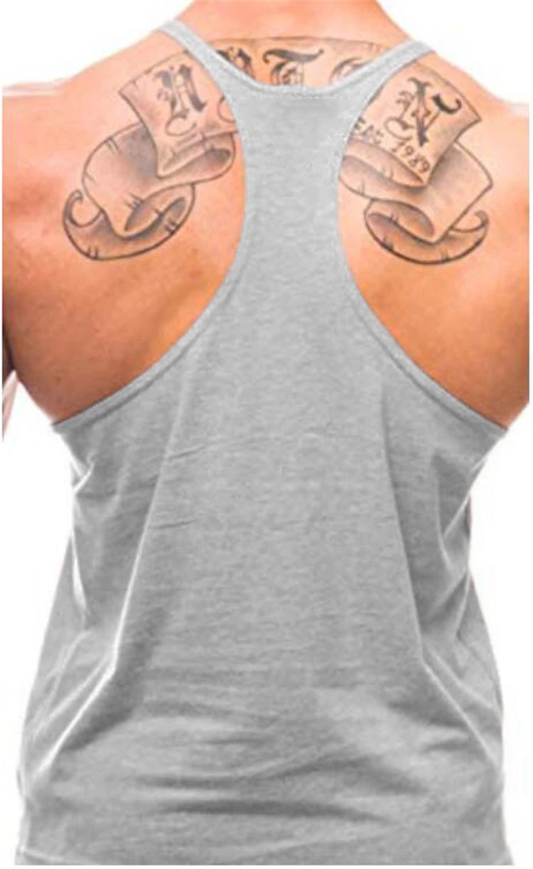 Men&#39;s Fitness Tank Tops – Cotton, Breathable Gym Vests for Bodybuilding, Summer Sleeveless Y-Back Sportswear.